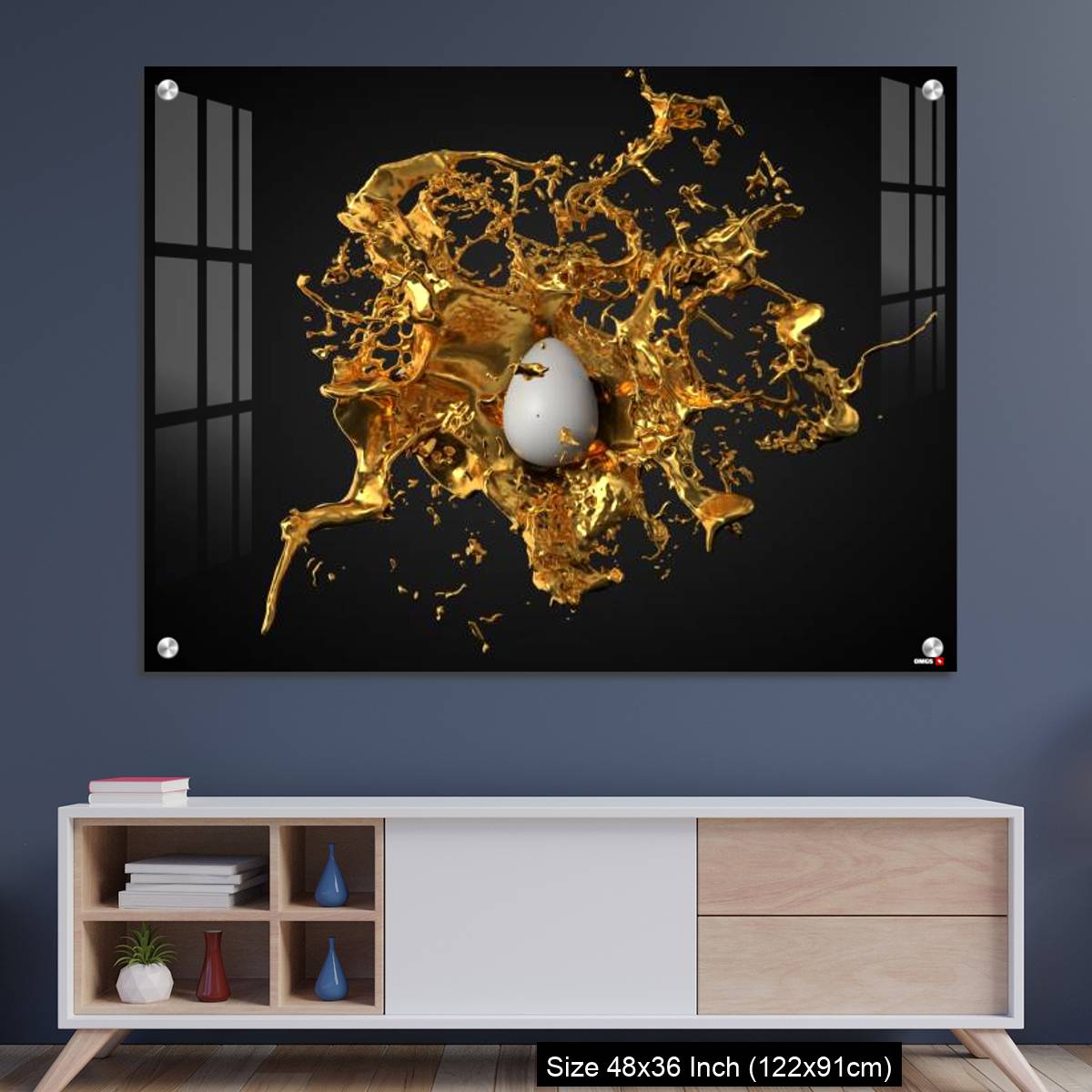 OMGs Acrylic Wall Decor – golden paint splash over a white easter egg.
