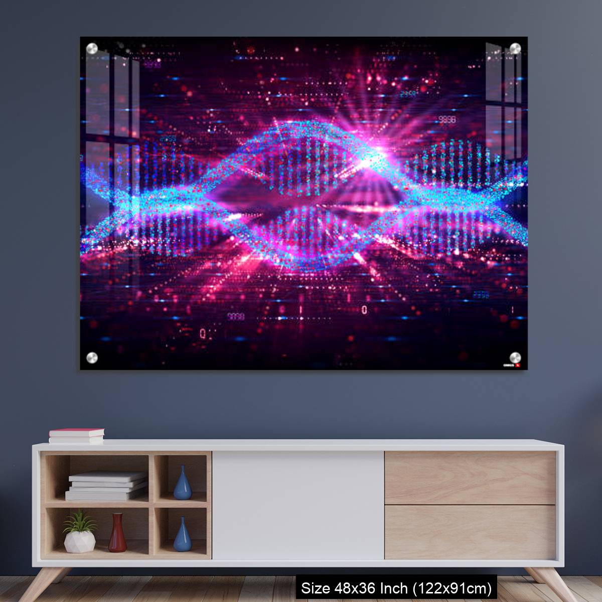 OMGs Acrylic Wall Decor – mRNA Technology - Messenger RNA - Two Strands of mRNA on Abstract Technology Background