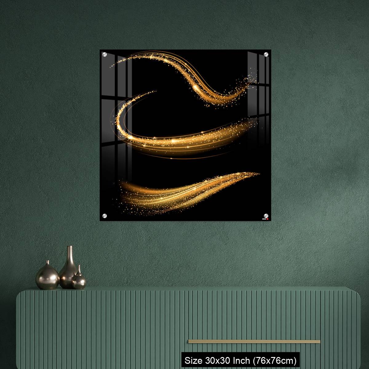 OMGs Acrylic Wall Decor – Golden shimmering waves with light effect isolated on black background. - Image 2