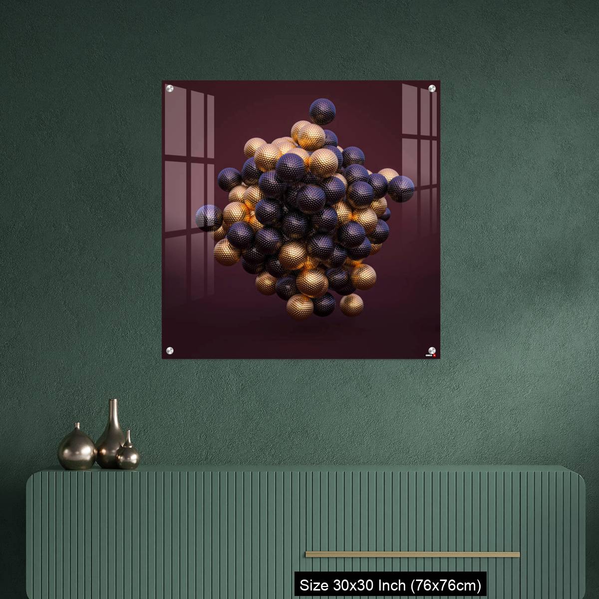 OMGs Acrylic Wall Decor – purple and gold golf balls on an amaranth background. - Image 2