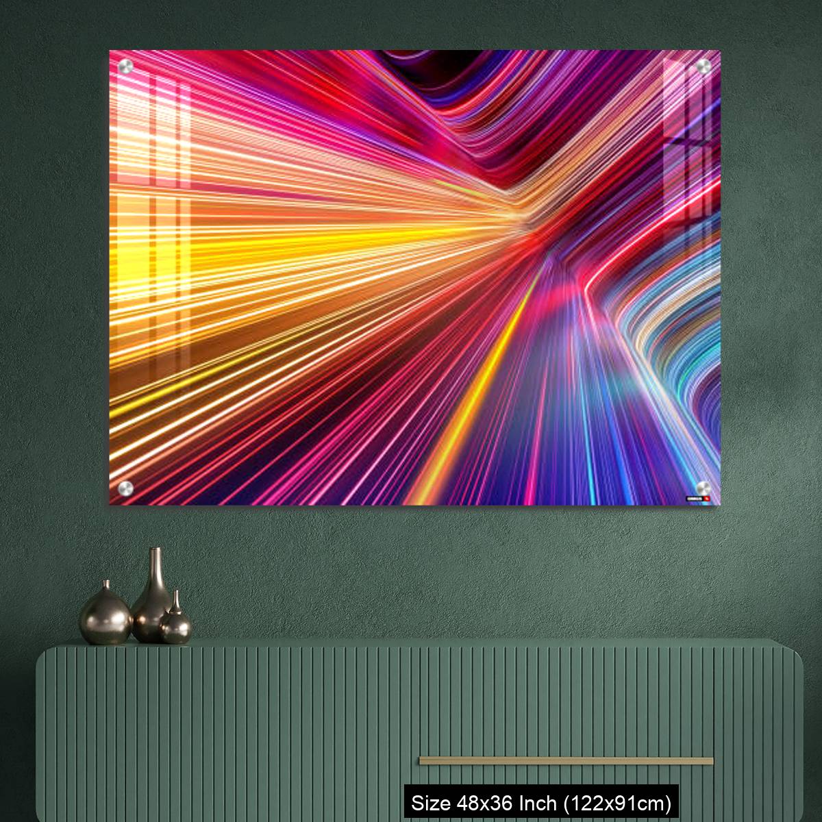 OMGs Acrylic Wall Decor – Bright pink yellow neon rays and glowing lines. - Image 2