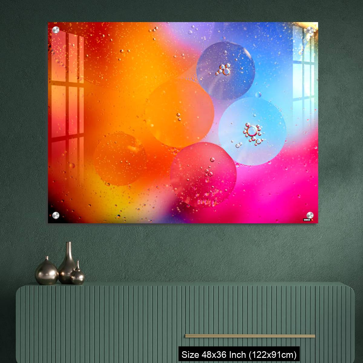 OMGs Acrylic Wall Decor – Beautiful abstract background from mixed water and oil in orange and purple color. - Image 2