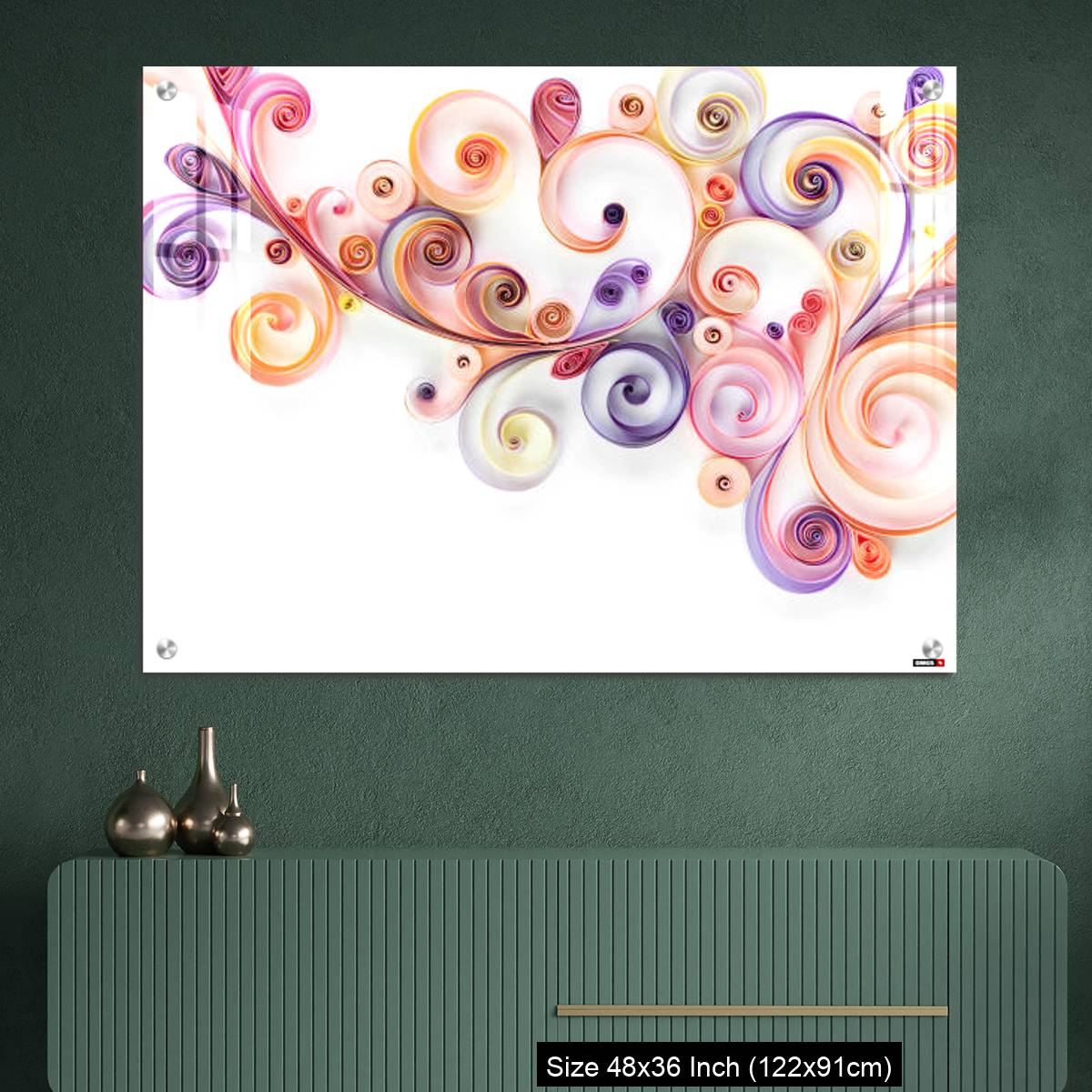 OMGs Acrylic Wall Decor – Quilling paper curls and rolls banner in an abstract  panel with copy space. - Image 2