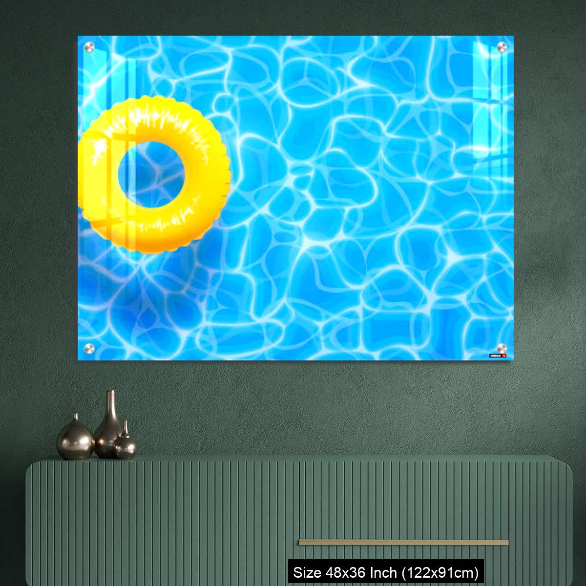 OMGs Acrylic Wall Decor – Water pool summer background with yellow pool float ring. - Image 2
