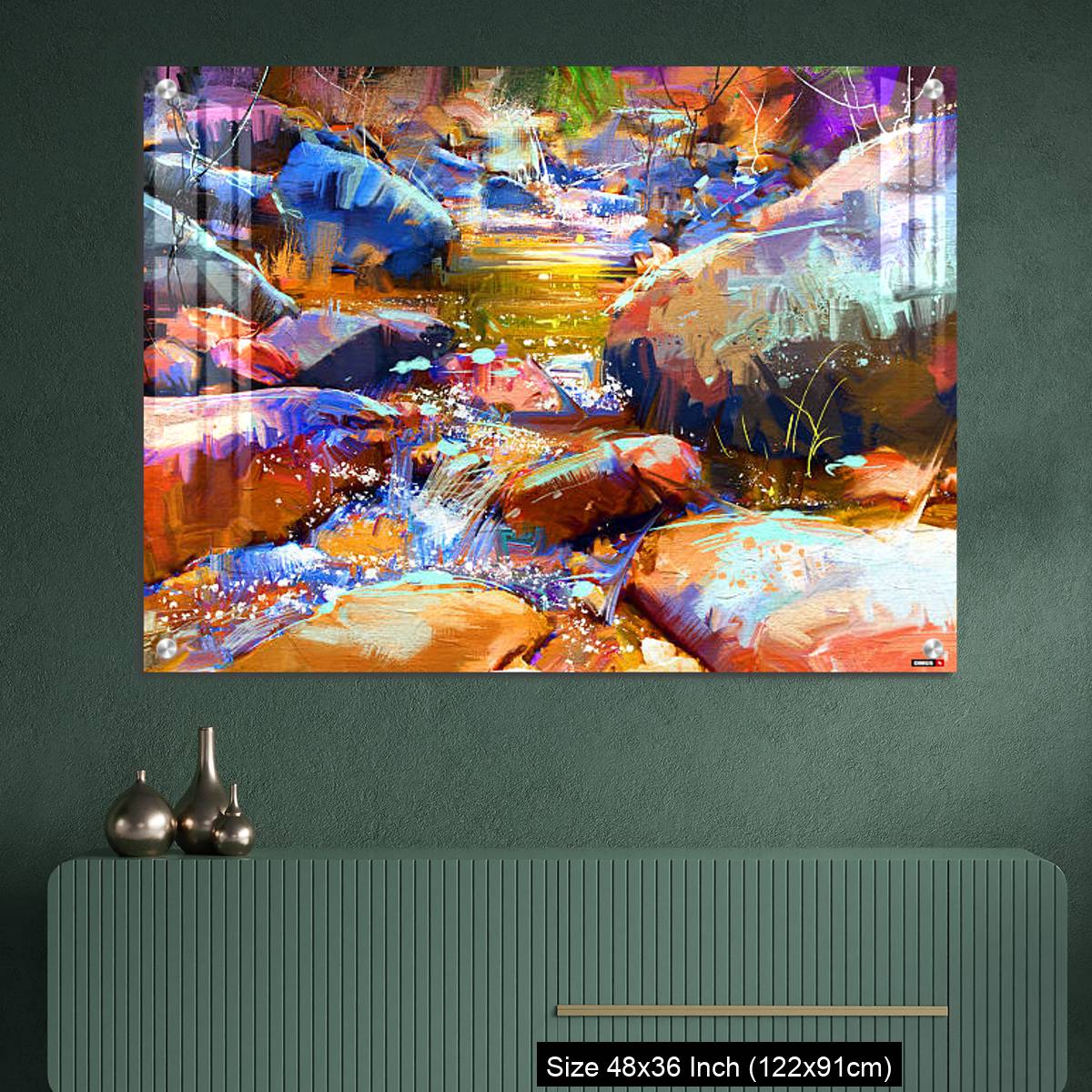 OMGs Acrylic Wall Decor – beautiful waterfall with colorful stones in autumn forest - Image 2