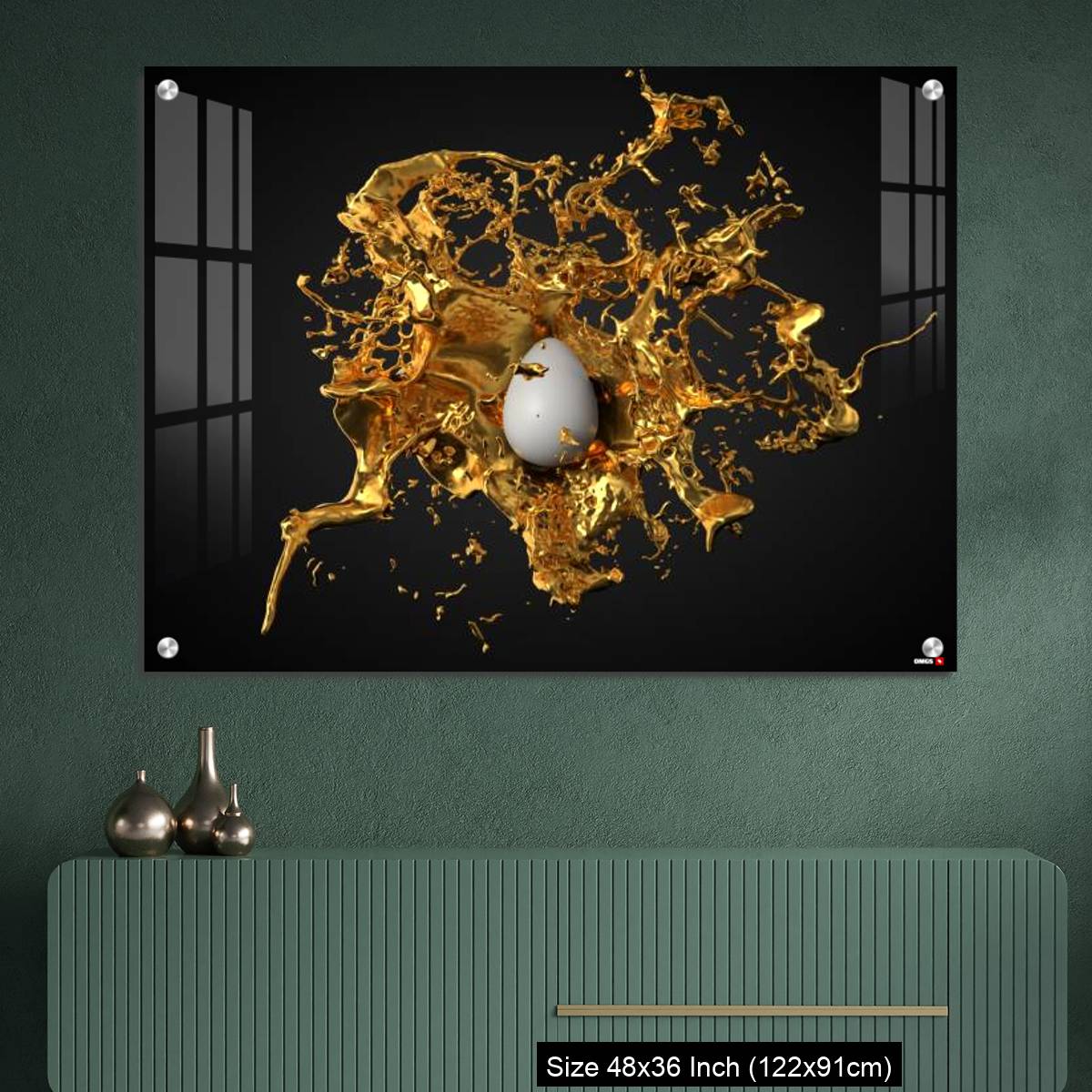 OMGs Acrylic Wall Decor – golden paint splash over a white easter egg. - Image 2