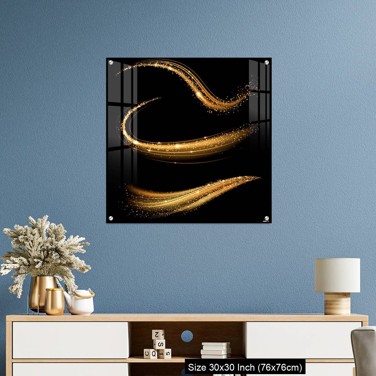 OMGs Acrylic Wall Decor – Golden shimmering waves with light effect isolated on black background. - Image 3