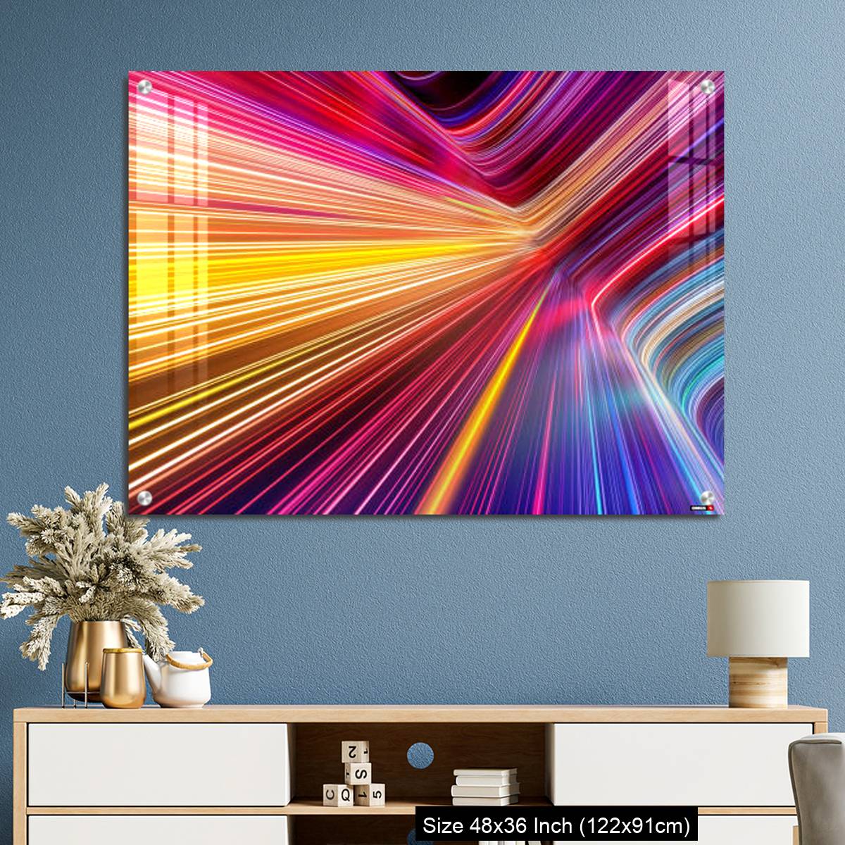 OMGs Acrylic Wall Decor – Bright pink yellow neon rays and glowing lines. - Image 3
