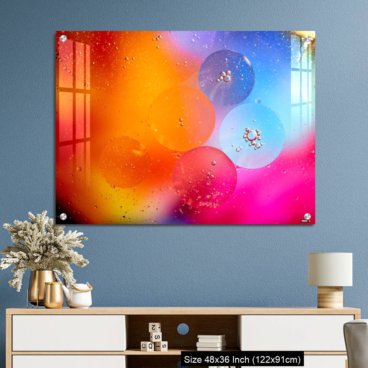 OMGs Acrylic Wall Decor – Beautiful abstract background from mixed water and oil in orange and purple color. - Image 3