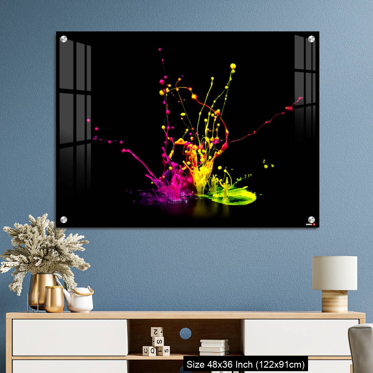 OMGs Acrylic Wall Decor – Colorful paint splashing on audio speaker isolated on black background - Image 3