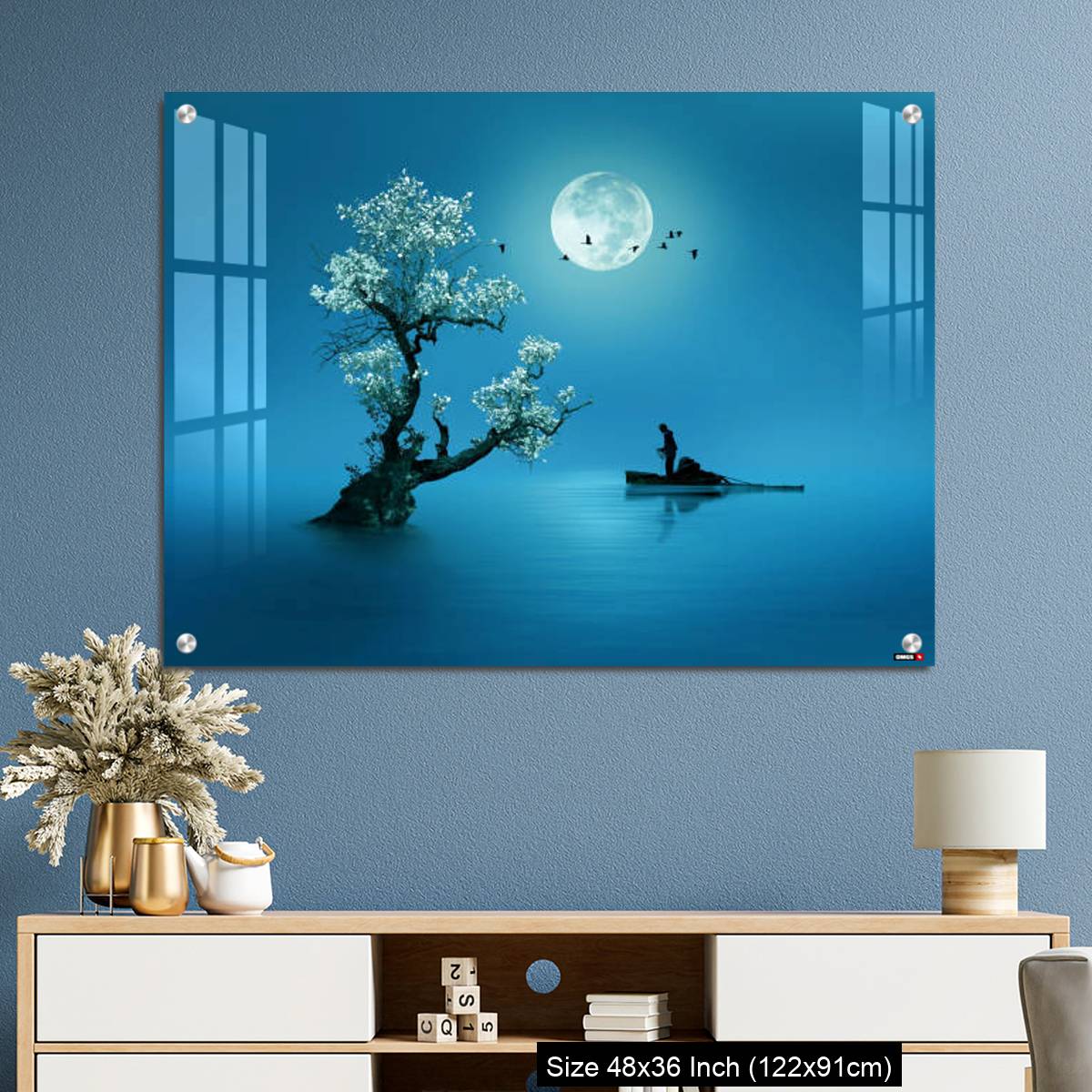 OMGs Acrylic Wall Decor – Moon shines beautifully on the dream country lighting up the fisherman - Image 3