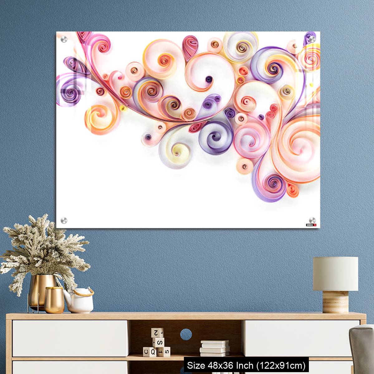 OMGs Acrylic Wall Decor – Quilling paper curls and rolls banner in an abstract  panel with copy space. - Image 3
