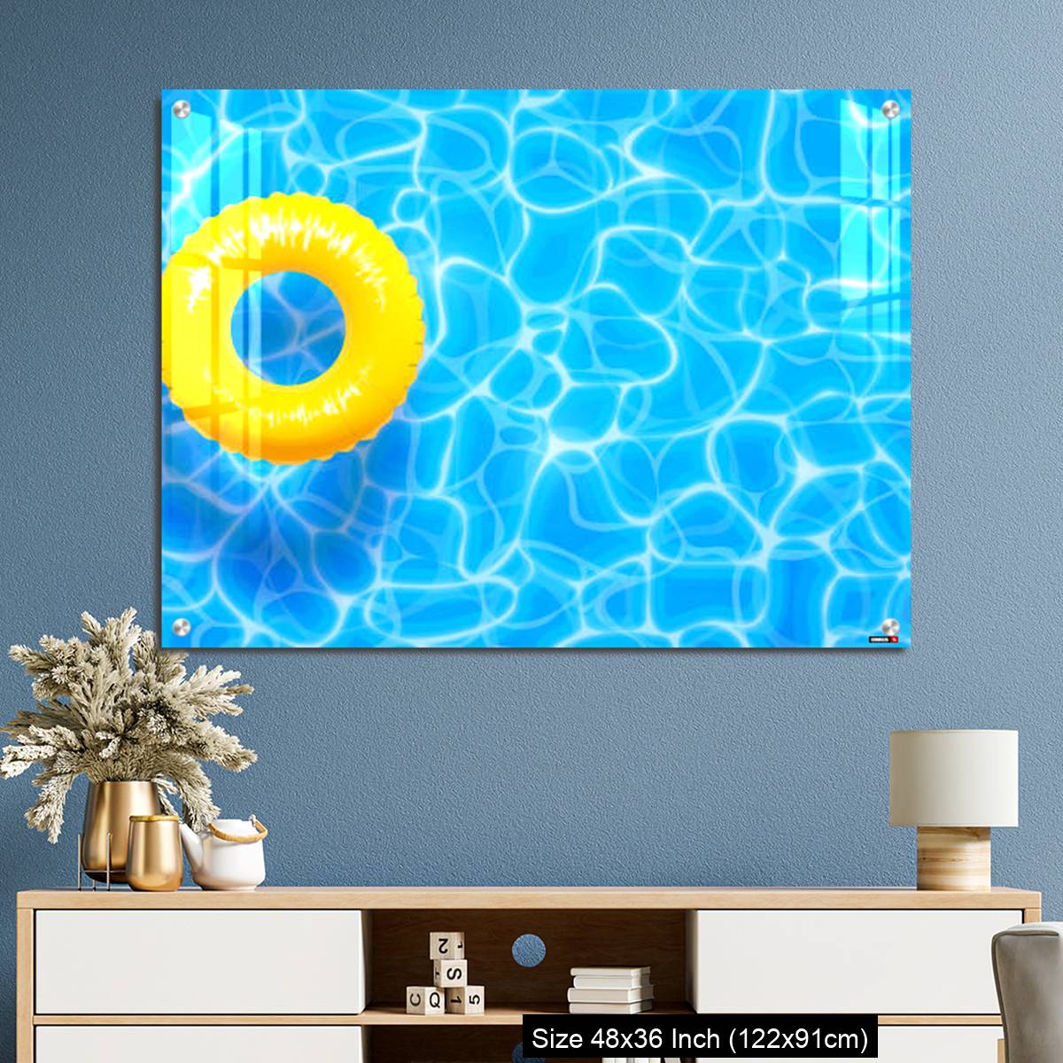 OMGs Acrylic Wall Decor – Water pool summer background with yellow pool float ring. - Image 3
