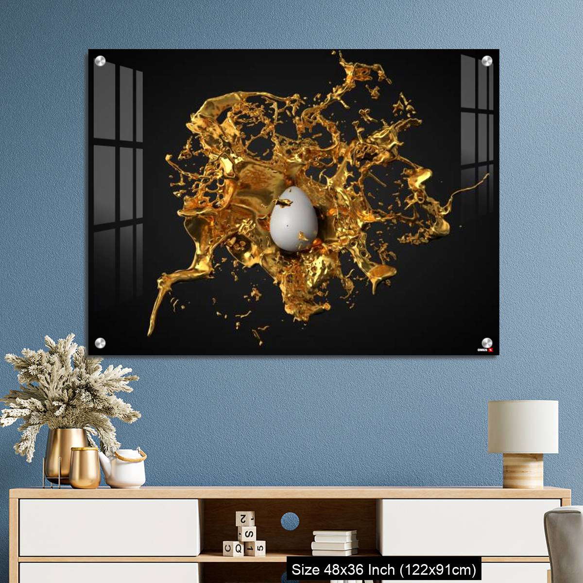 OMGs Acrylic Wall Decor – golden paint splash over a white easter egg. - Image 3