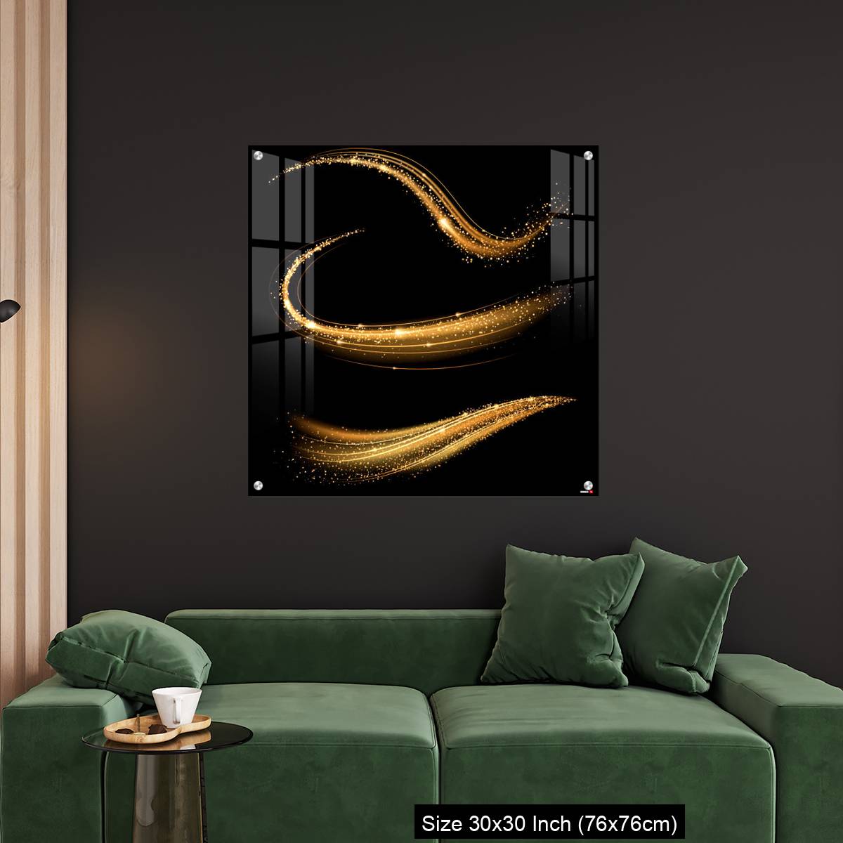 OMGs Acrylic Wall Decor – Golden shimmering waves with light effect isolated on black background. - Image 4