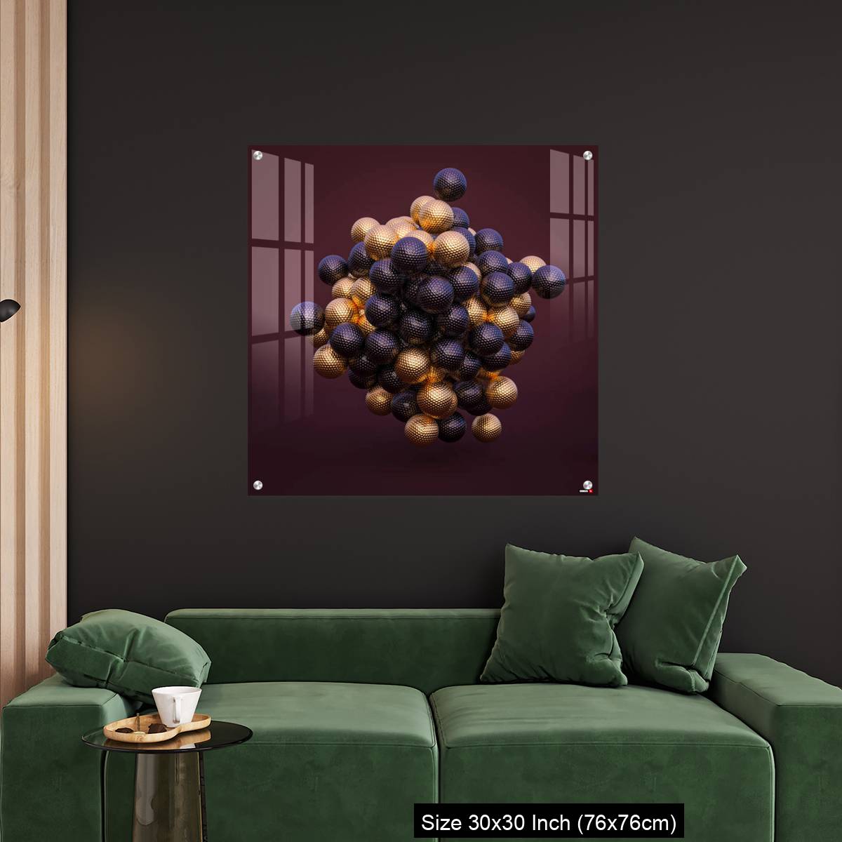 OMGs Acrylic Wall Decor – purple and gold golf balls on an amaranth background. - Image 4