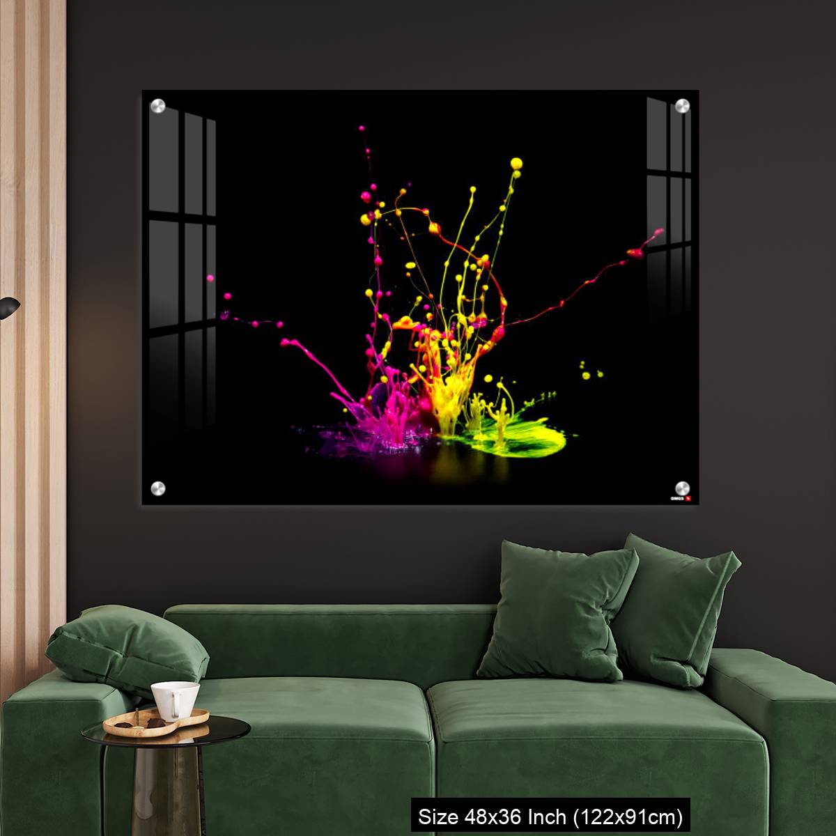 OMGs Acrylic Wall Decor – Colorful paint splashing on audio speaker isolated on black background - Image 4
