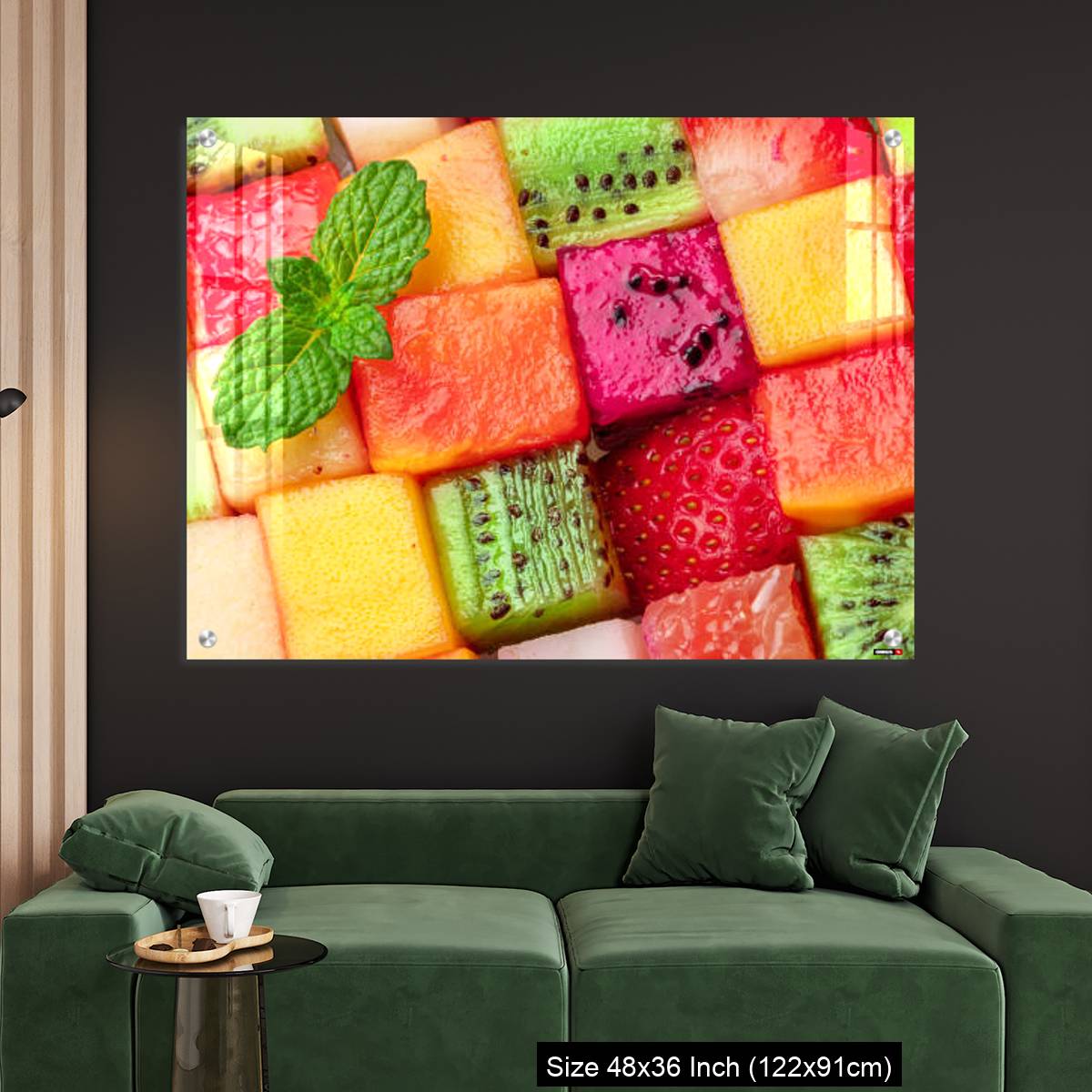 OMGs Acrylic Wall Decor – Fruit puzzle. Colorful food background or pattern arranged of different fruit cubes. Dietary concept. - Image 4