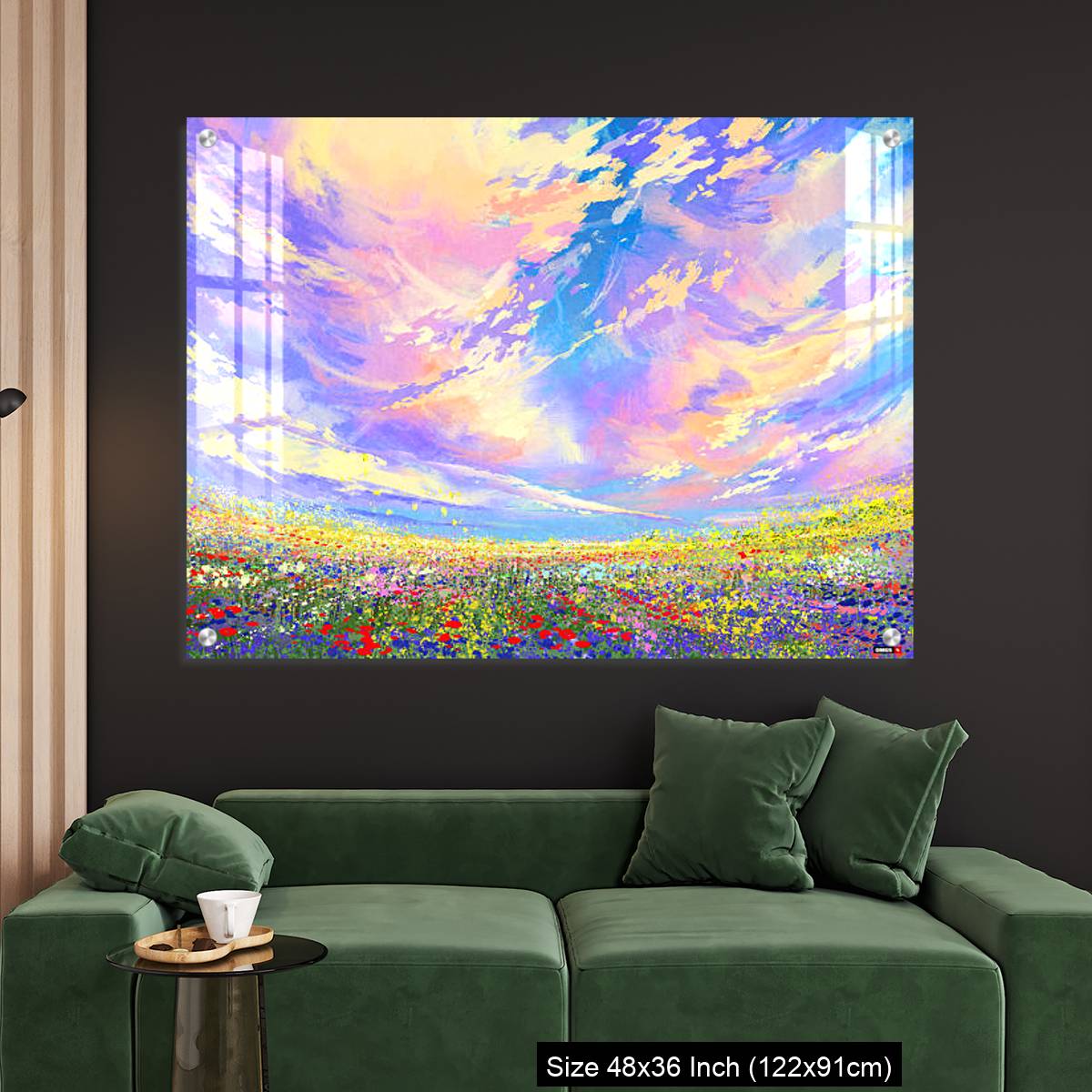OMGs Acrylic Wall Decor – colorful flowers in field under beautiful clouds - Image 4