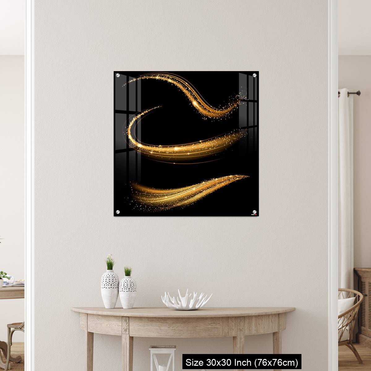 OMGs Acrylic Wall Decor – Golden shimmering waves with light effect isolated on black background. - Image 5