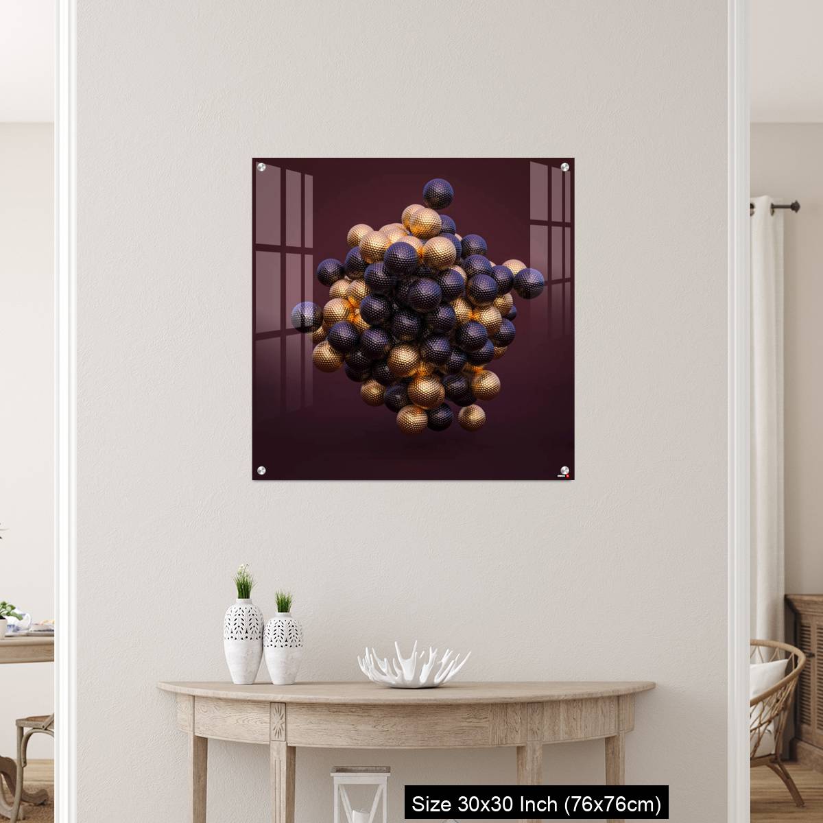 OMGs Acrylic Wall Decor – purple and gold golf balls on an amaranth background. - Image 5