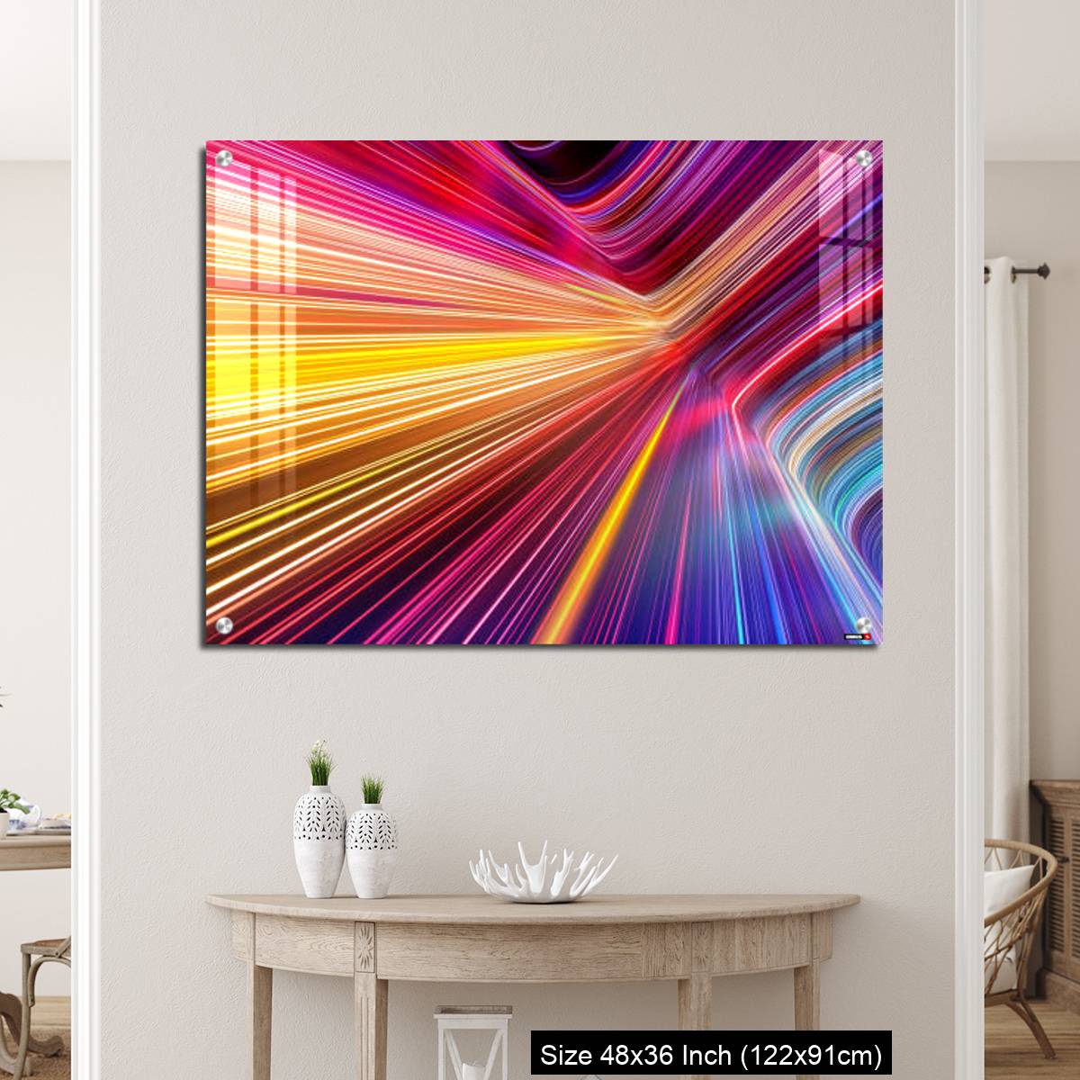 OMGs Acrylic Wall Decor – Bright pink yellow neon rays and glowing lines. - Image 5