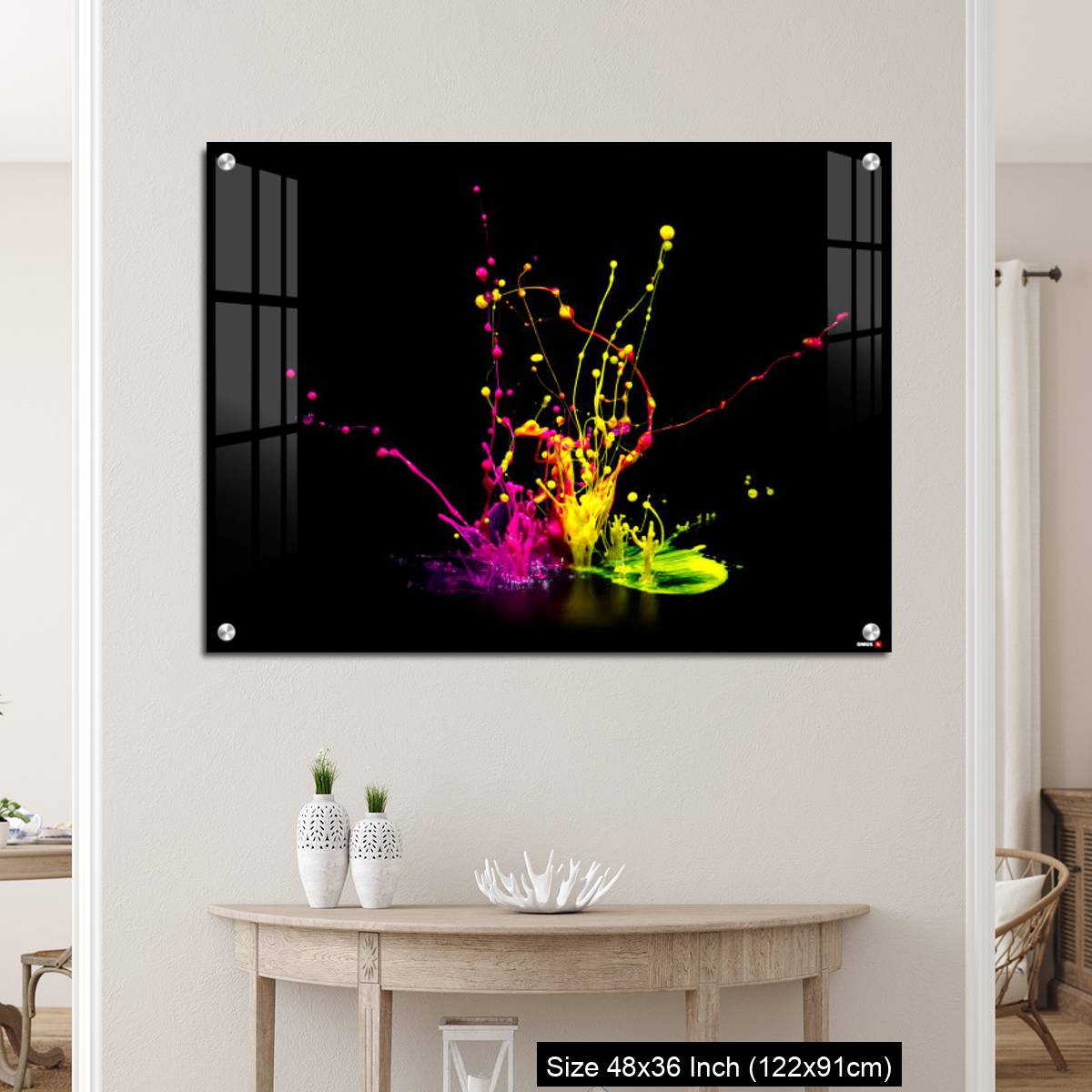 OMGs Acrylic Wall Decor – Colorful paint splashing on audio speaker isolated on black background - Image 5