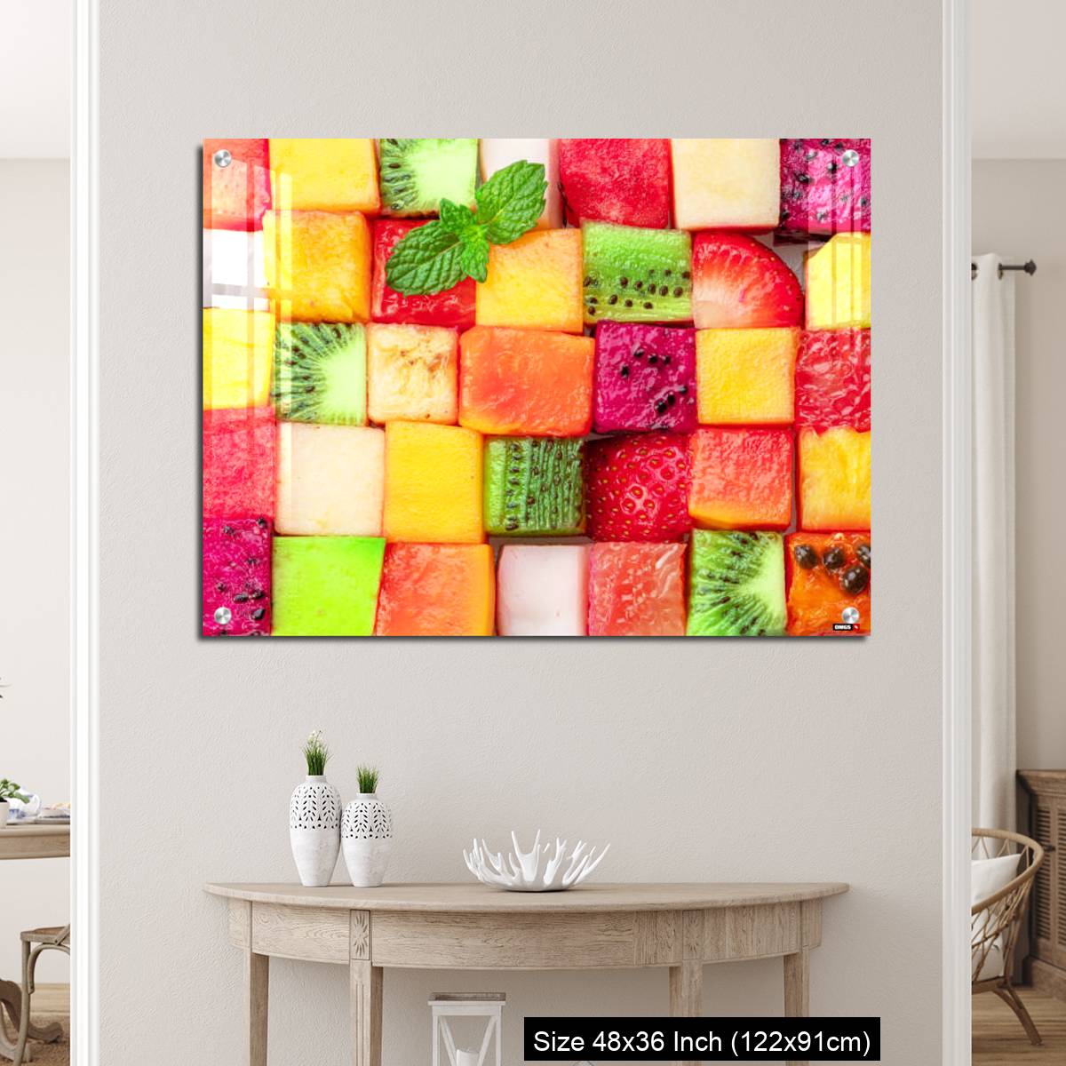 OMGs Acrylic Wall Decor – Fruit puzzle. Colorful food background or pattern arranged of different fruit cubes. - Image 5