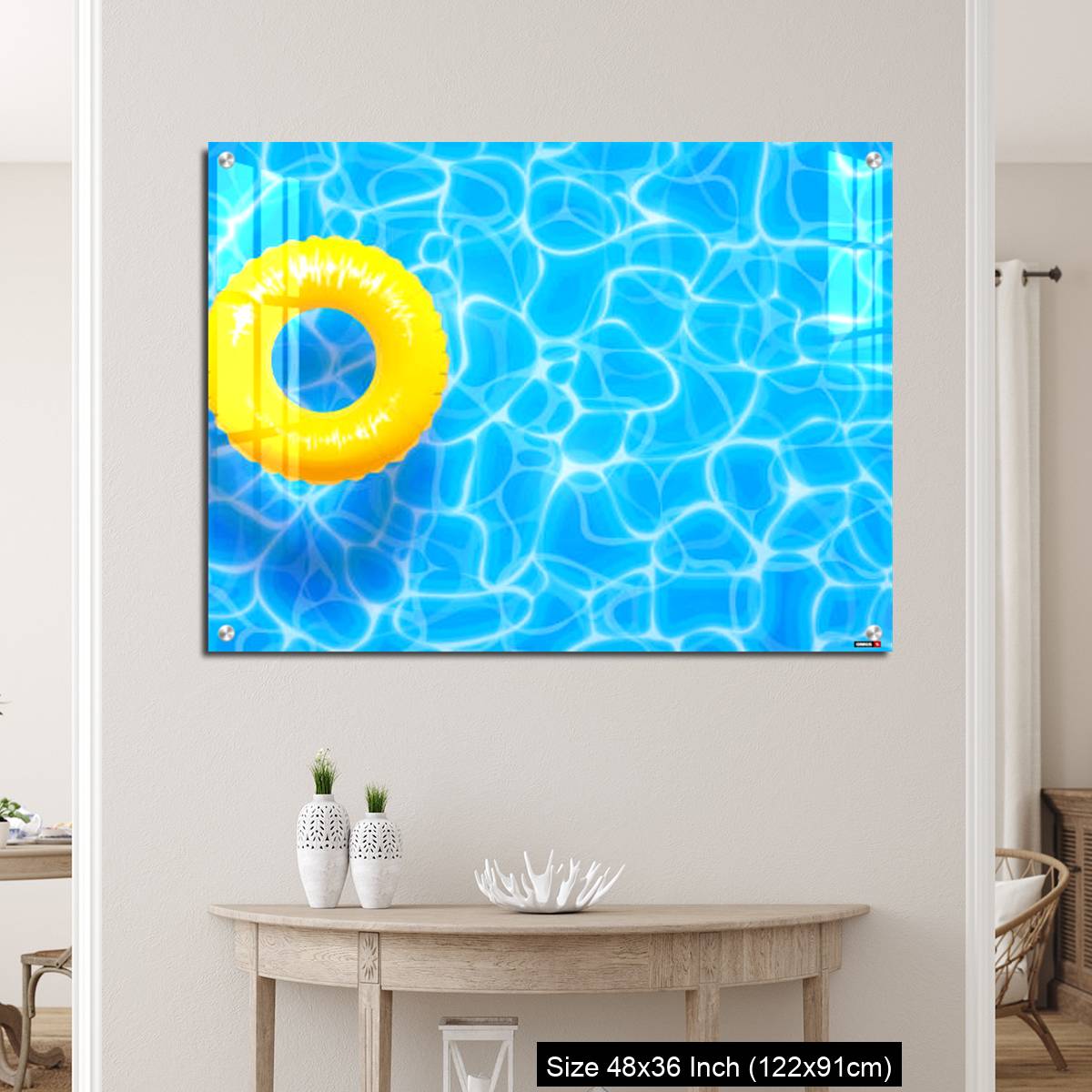 OMGs Acrylic Wall Decor – Water pool summer background with yellow pool float ring. - Image 5