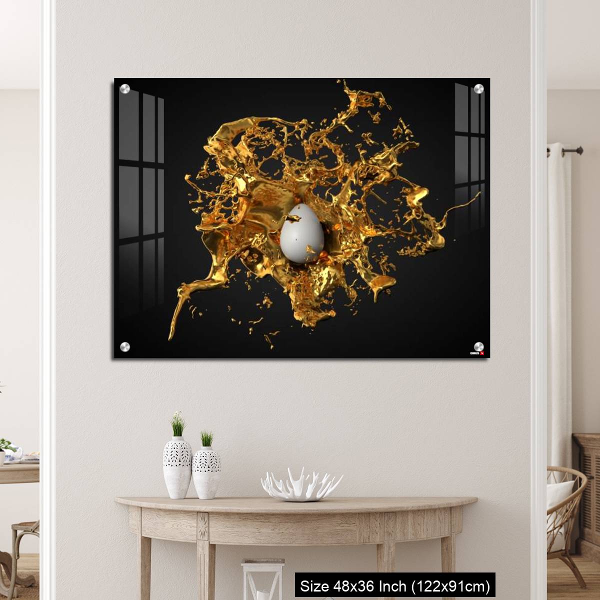OMGs Acrylic Wall Decor – golden paint splash over a white easter egg. - Image 5
