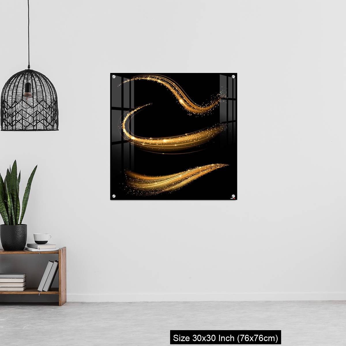 OMGs Acrylic Wall Decor – Golden shimmering waves with light effect isolated on black background. - Image 6