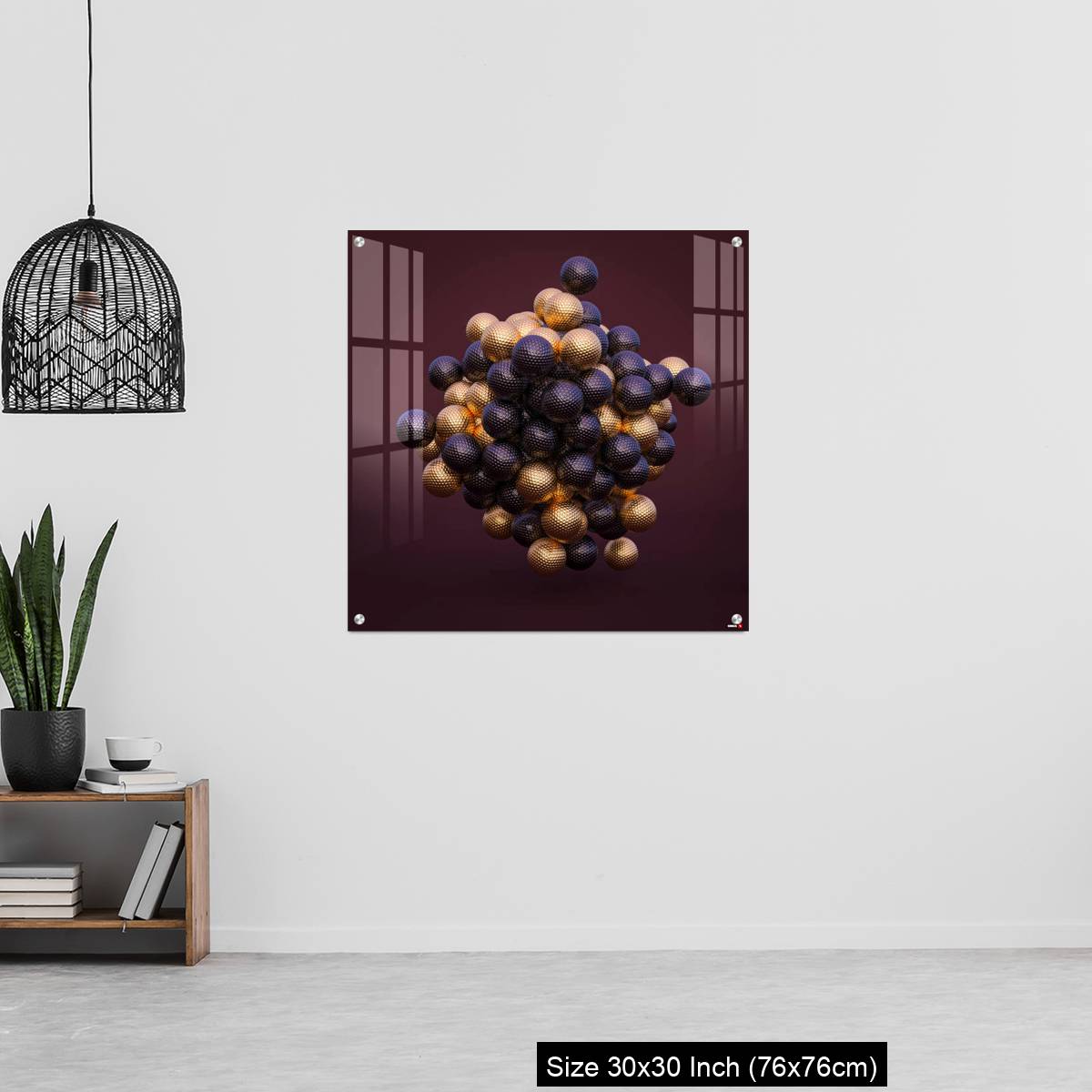 OMGs Acrylic Wall Decor – purple and gold golf balls on an amaranth background. - Image 6