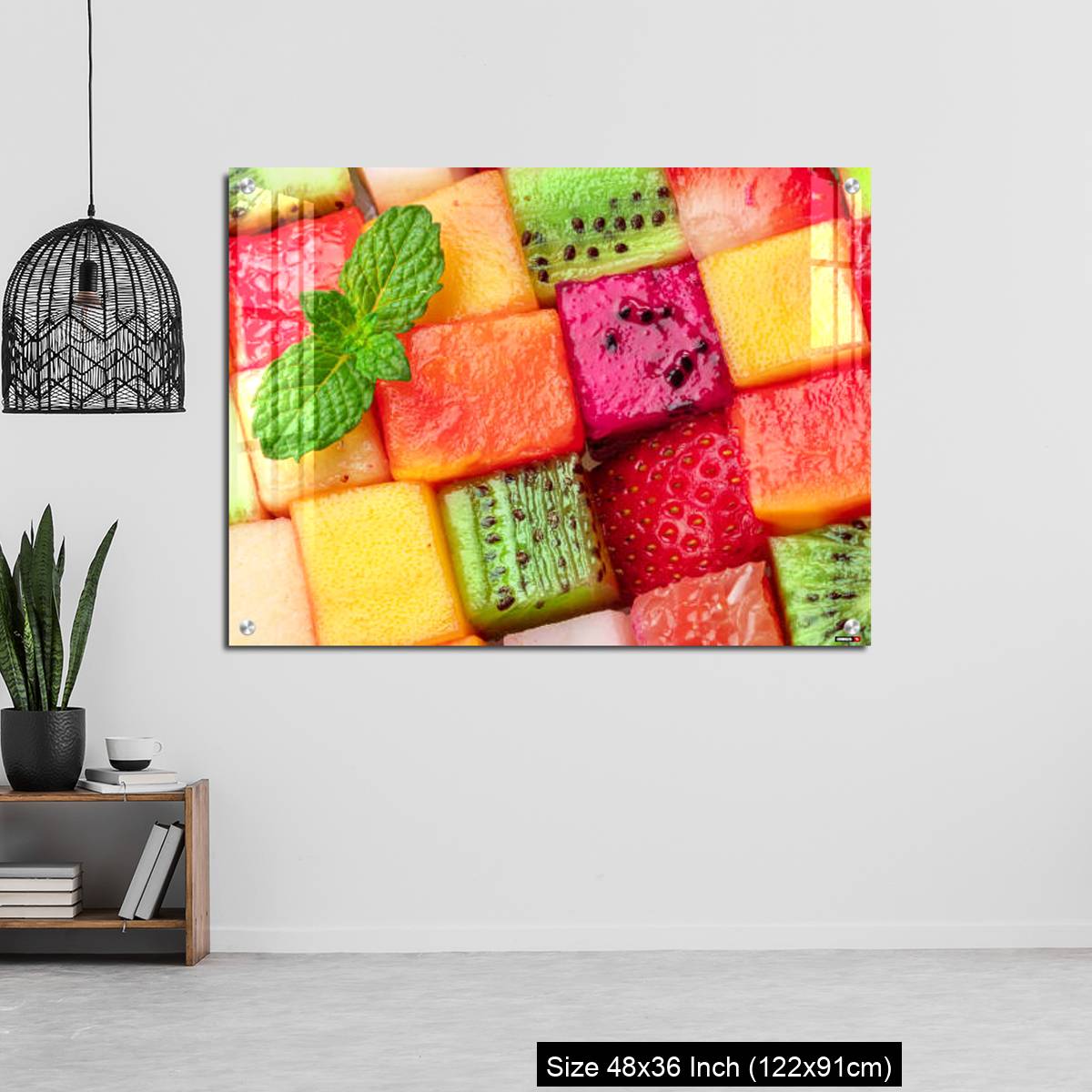 OMGs Acrylic Wall Decor – Fruit puzzle. Colorful food background or pattern arranged of different fruit cubes. Dietary concept. - Image 6