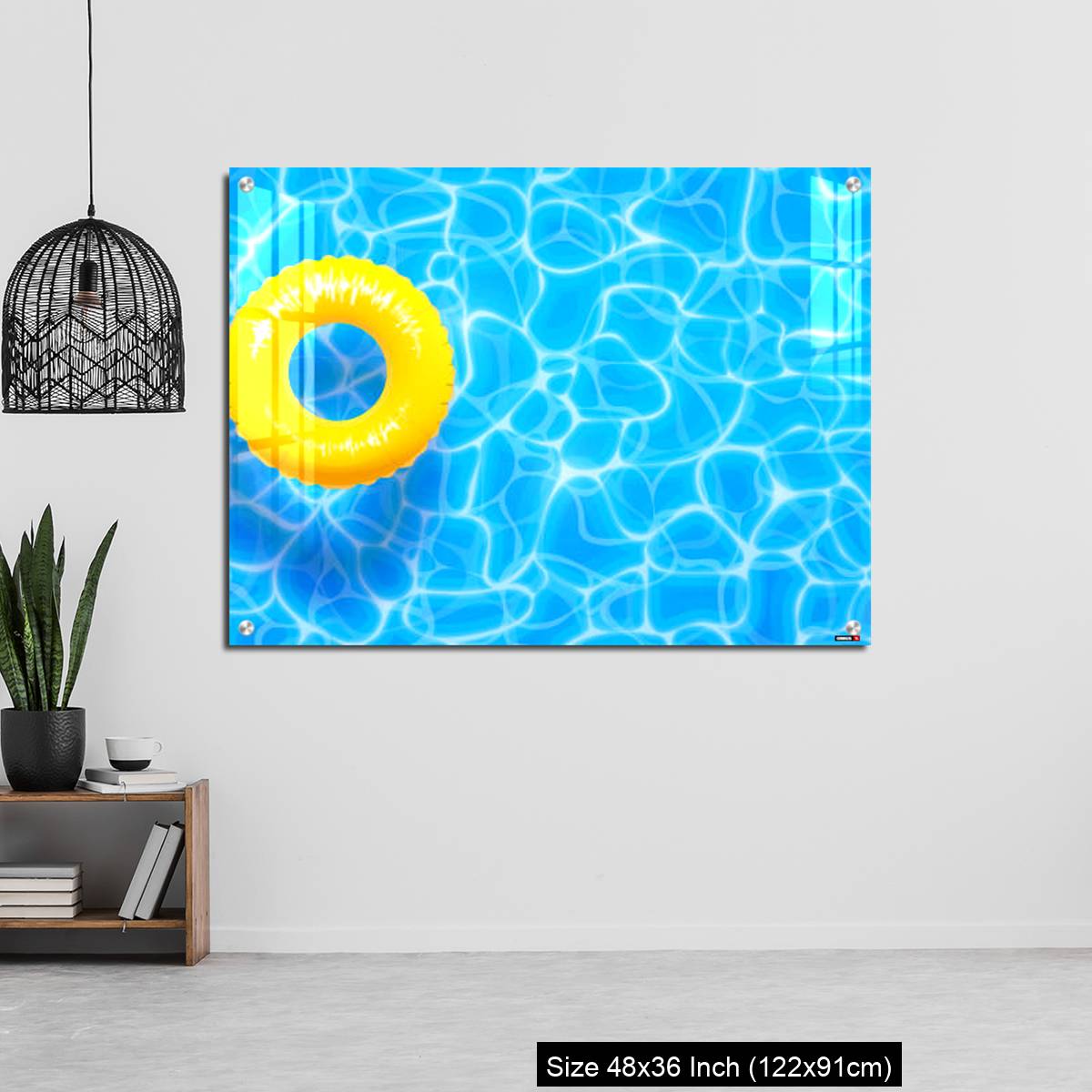 OMGs Acrylic Wall Decor – Water pool summer background with yellow pool float ring. - Image 6