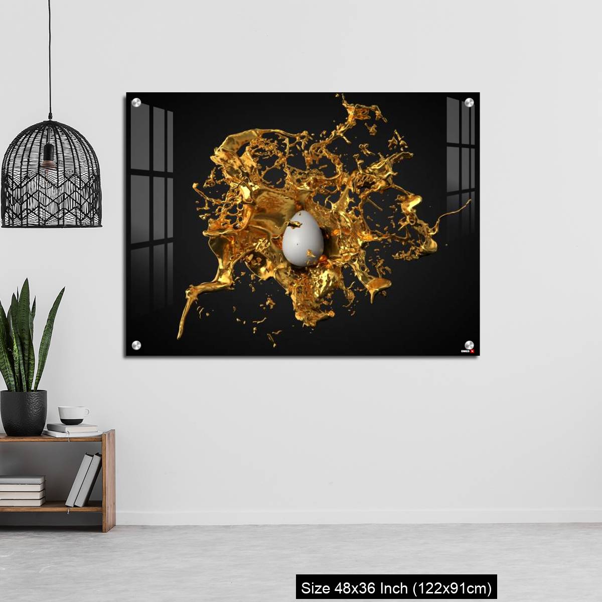 OMGs Acrylic Wall Decor – golden paint splash over a white easter egg. - Image 6
