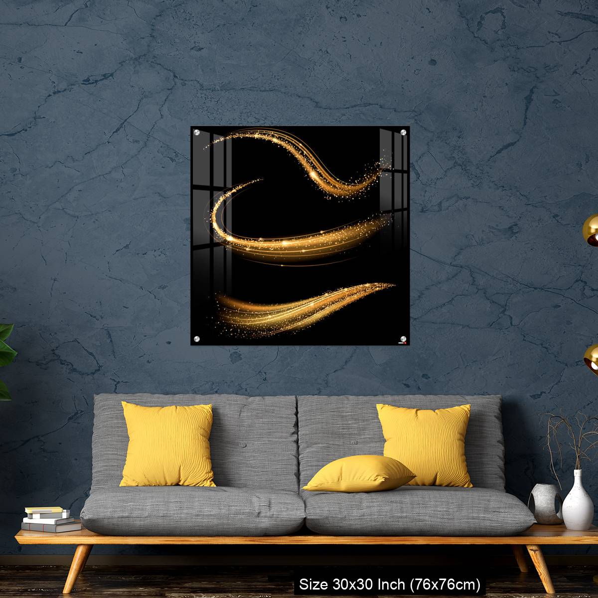 OMGs Acrylic Wall Decor – Golden shimmering waves with light effect isolated on black background. - Image 7