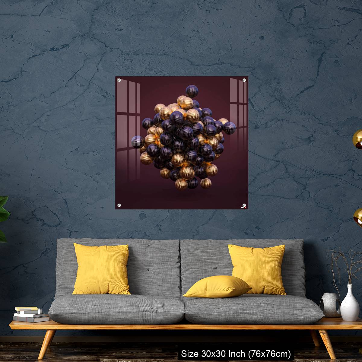 OMGs Acrylic Wall Decor – purple and gold golf balls on an amaranth background. - Image 7