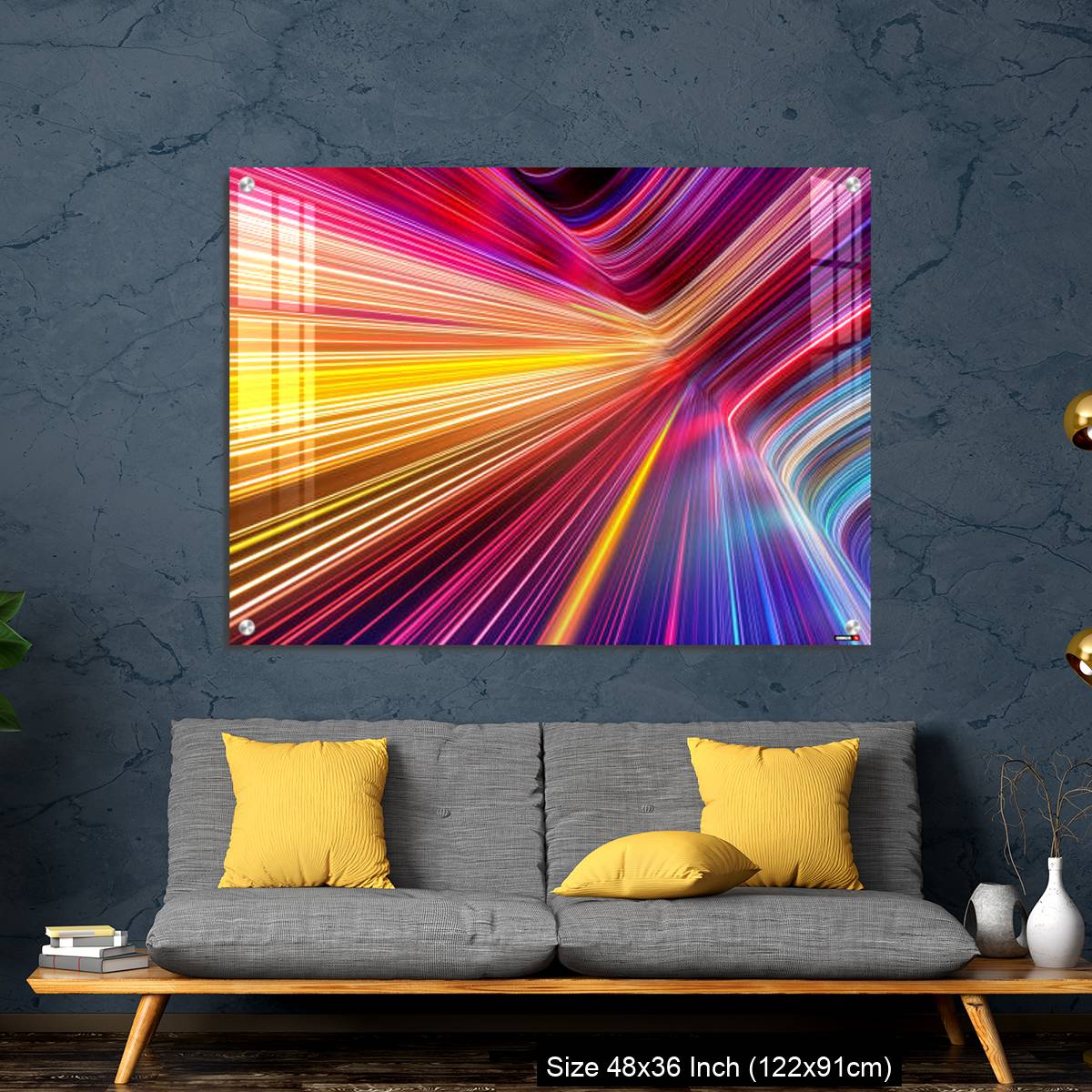 OMGs Acrylic Wall Decor – Bright pink yellow neon rays and glowing lines. - Image 7