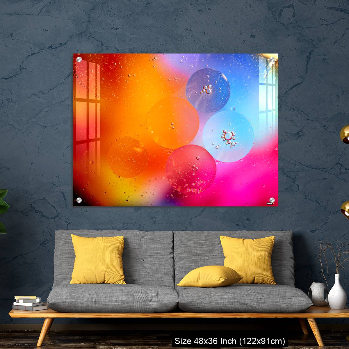 OMGs Acrylic Wall Decor – Beautiful abstract background from mixed water and oil in orange and purple color. - Image 7