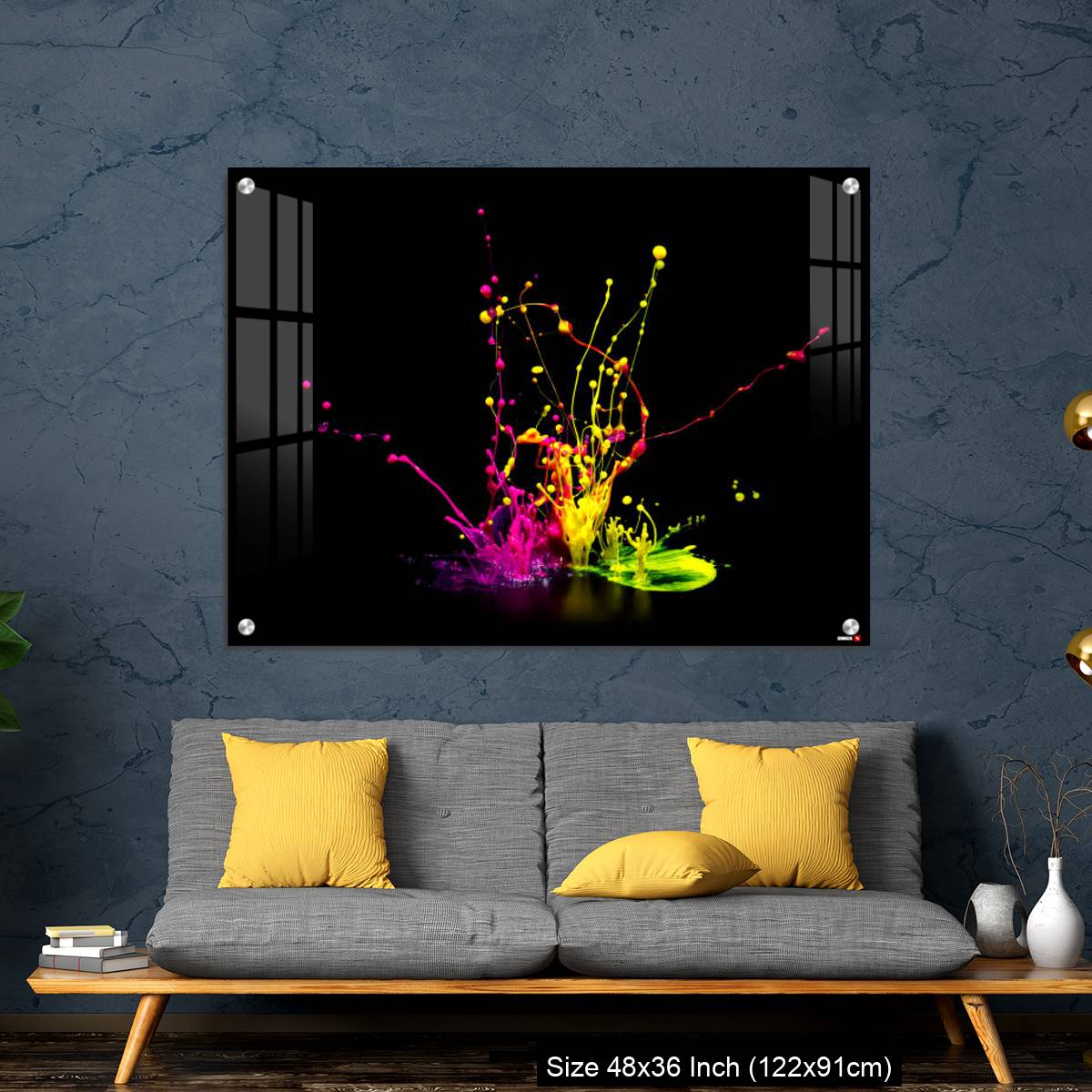 OMGs Acrylic Wall Decor – Colorful paint splashing on audio speaker isolated on black background - Image 7