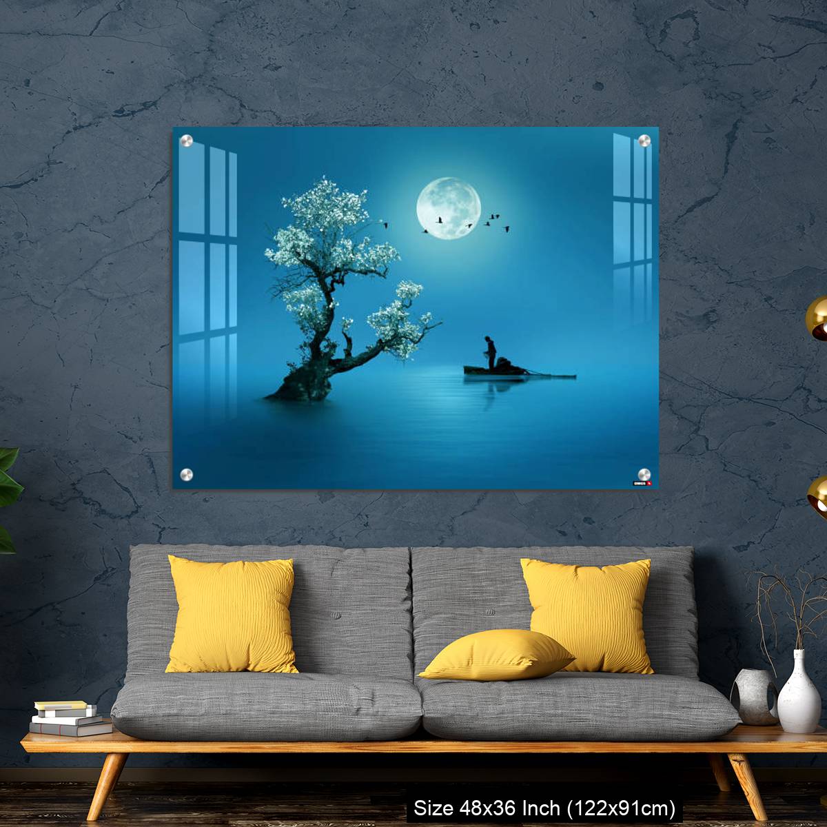 OMGs Acrylic Wall Decor – Moon shines beautifully on the dream country lighting up the fisherman - Image 7