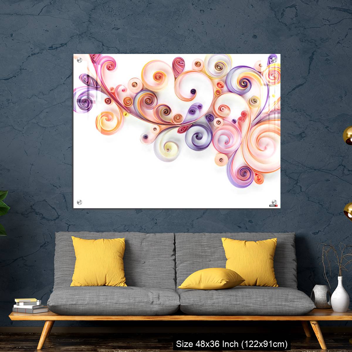 OMGs Acrylic Wall Decor – Quilling paper curls and rolls banner in an abstract  panel with copy space. - Image 7