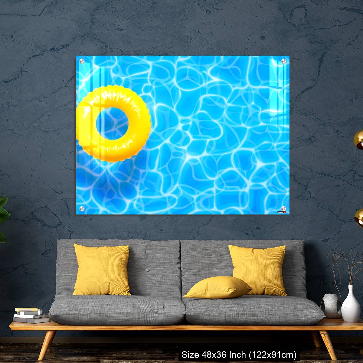 OMGs Acrylic Wall Decor – Water pool summer background with yellow pool float ring. - Image 7