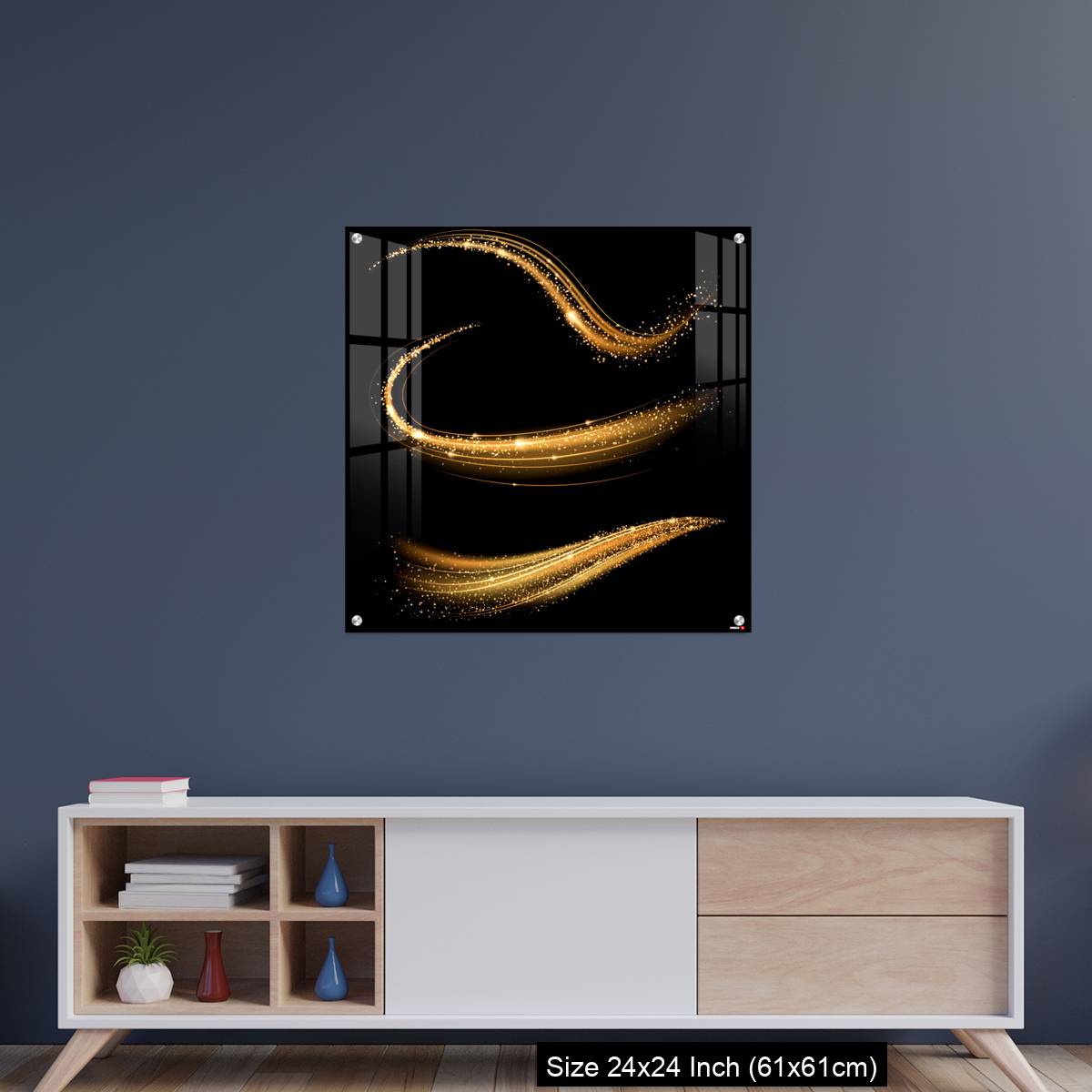 OMGs Acrylic Wall Decor – Golden shimmering waves with light effect isolated on black background. - Image 8