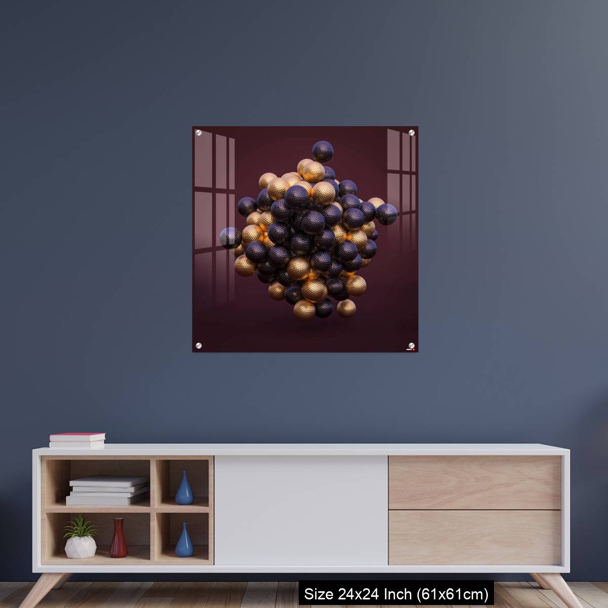 OMGs Acrylic Wall Decor – purple and gold golf balls on an amaranth background. - Image 8