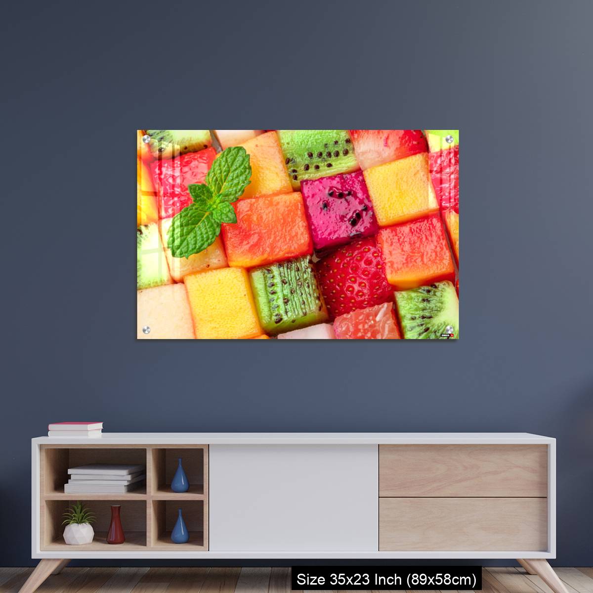 OMGs Acrylic Wall Decor – Fruit puzzle. Colorful food background or pattern arranged of different fruit cubes. Dietary concept. - Image 8
