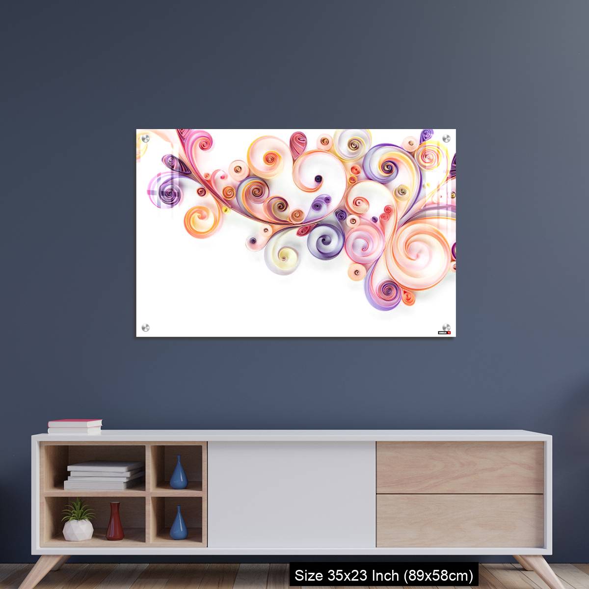 OMGs Acrylic Wall Decor – Quilling paper curls and rolls banner in an abstract  panel with copy space. - Image 8