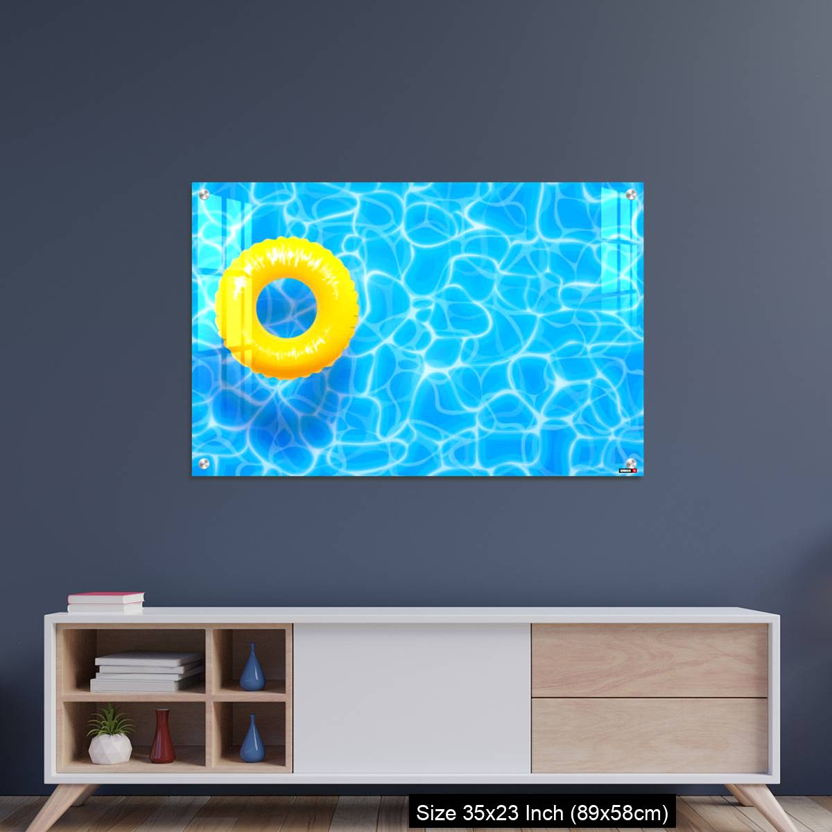OMGs Acrylic Wall Decor – Water pool summer background with yellow pool float ring. - Image 8
