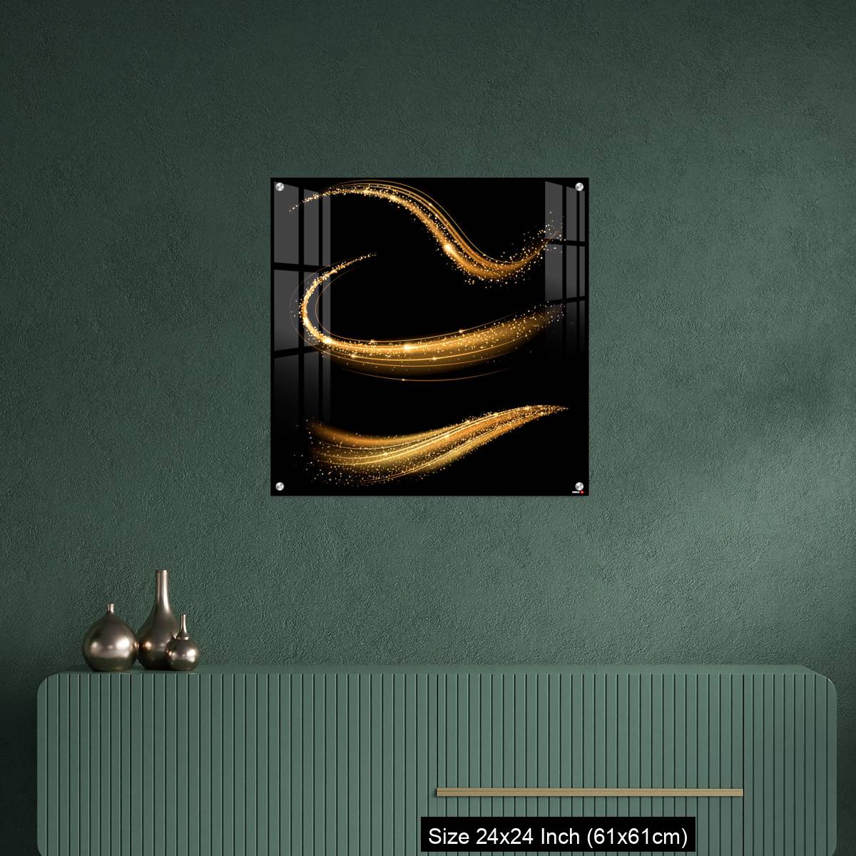 OMGs Acrylic Wall Decor – Golden shimmering waves with light effect isolated on black background. - Image 9