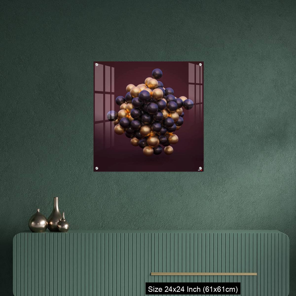 OMGs Acrylic Wall Decor – purple and gold golf balls on an amaranth background. - Image 9